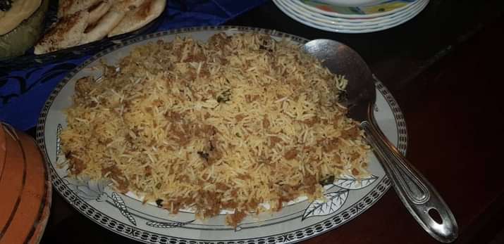 Minced Biryani in white plate
