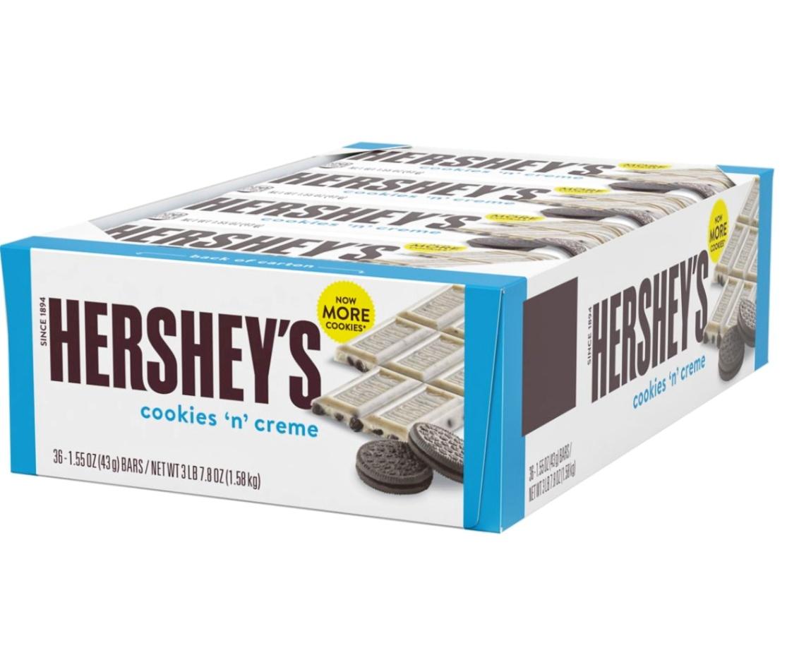Hershey's Cookies 'n' Creme, 36-1.550Z (43 g) BARS/NET WT 3 LB 7.80Z (1.58 kg)