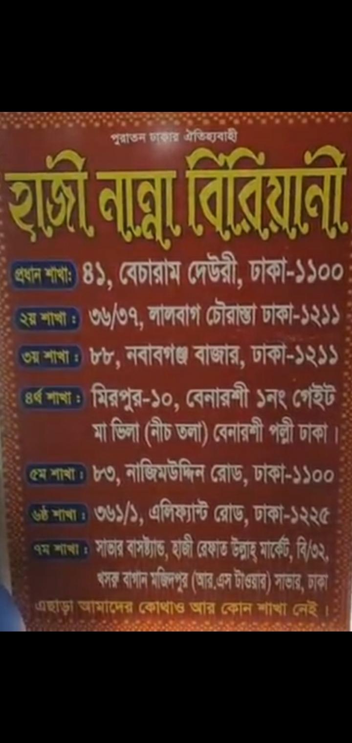 All Branches list of the Haji Nanna Biryani.